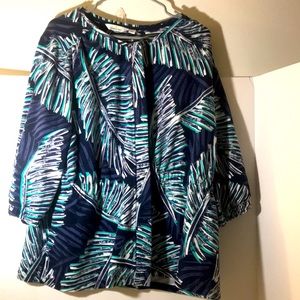 lemon Way jacket size 1x hidden zipper 3/4 sleeves gathered blue cottage…